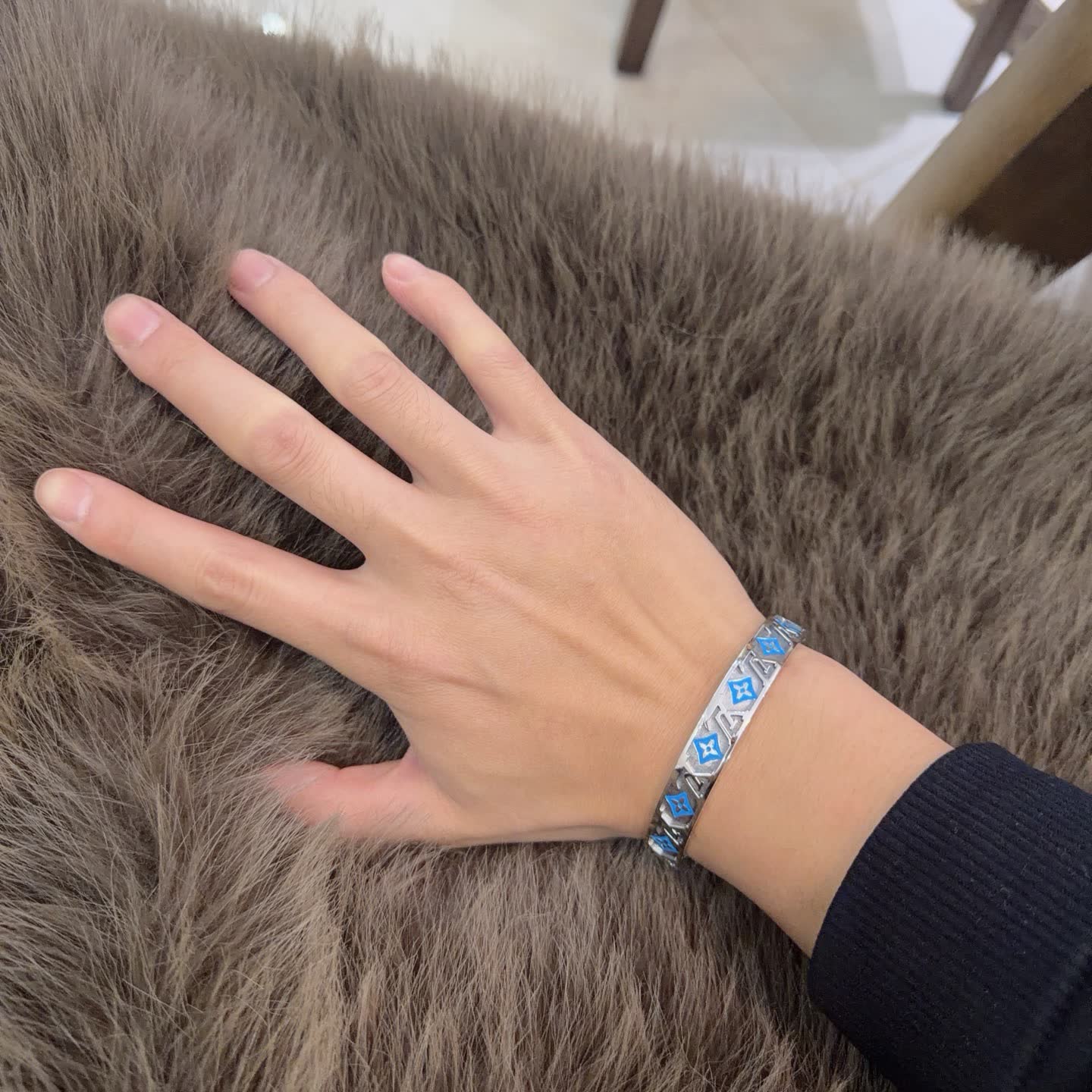 Louis Vuitton Silver Bracelet with Blue and Orange Accents